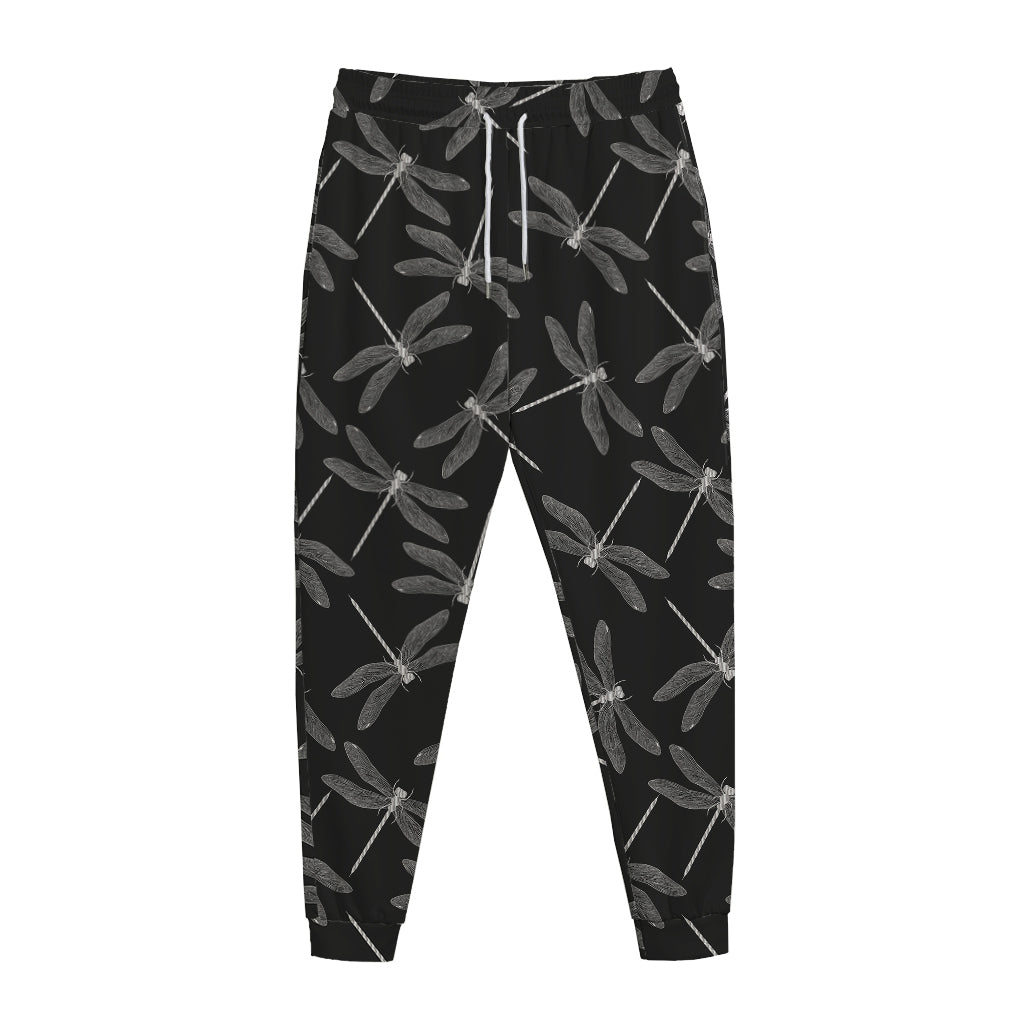 Silver Dragonfly Pattern Print Jogger Pants
