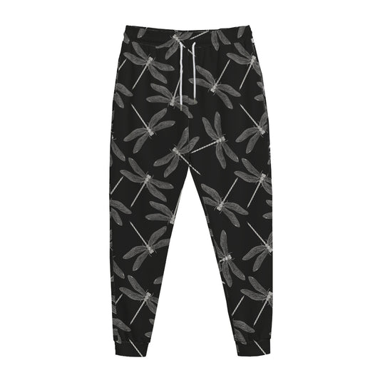 Silver Dragonfly Pattern Print Jogger Pants