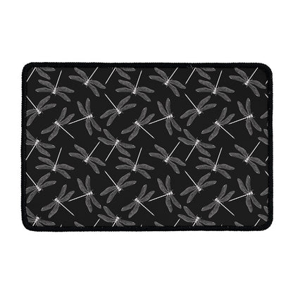 Silver Dragonfly Pattern Print Kitchen Mat