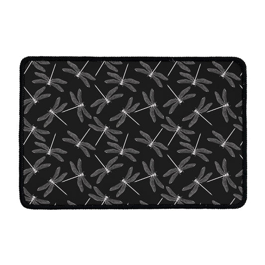 Silver Dragonfly Pattern Print Kitchen Mat