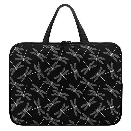 Silver Dragonfly Pattern Print Laptop Sleeve With Handle