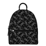 Silver Dragonfly Pattern Print Leather Backpack