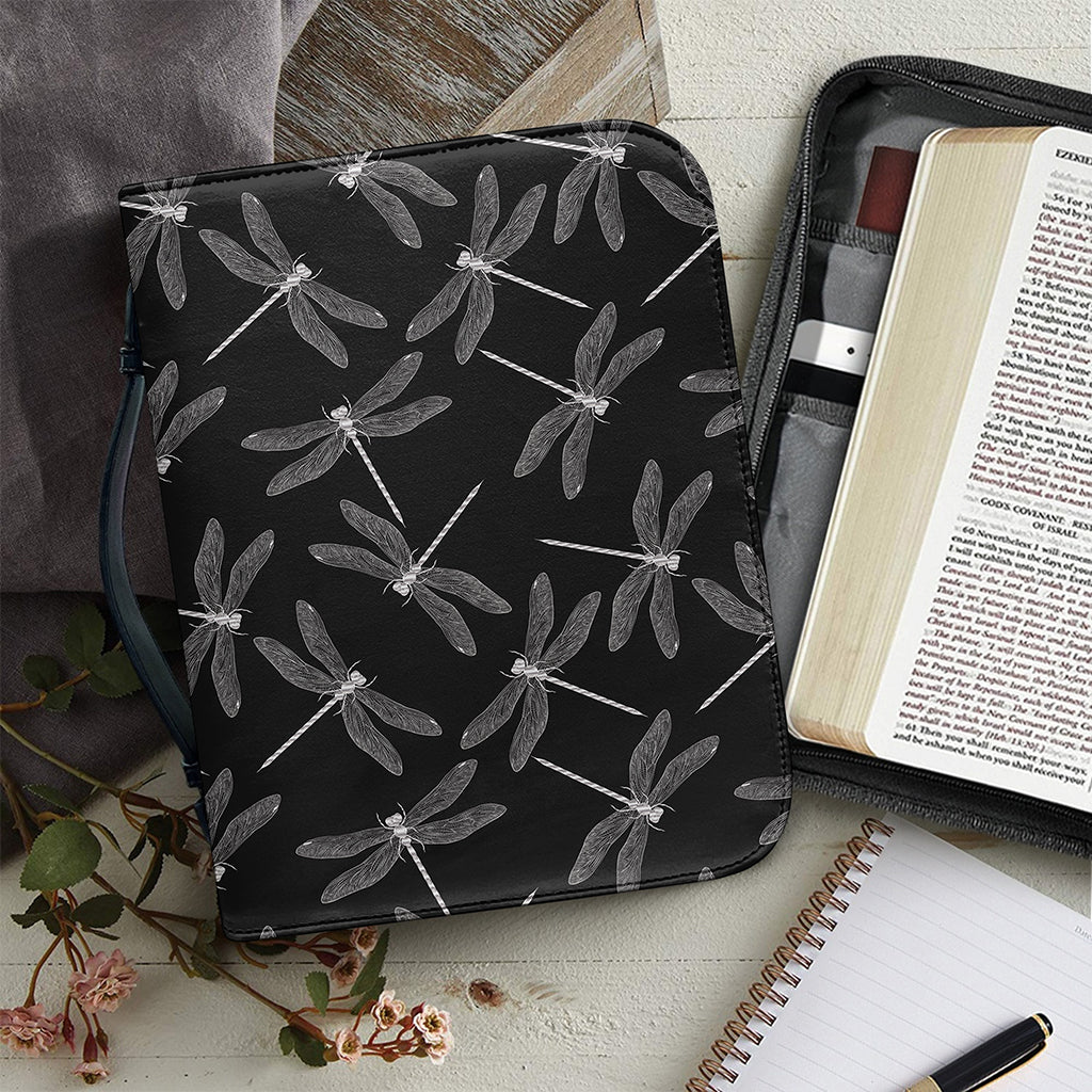 Silver Dragonfly Pattern Print Leather Bible Cover