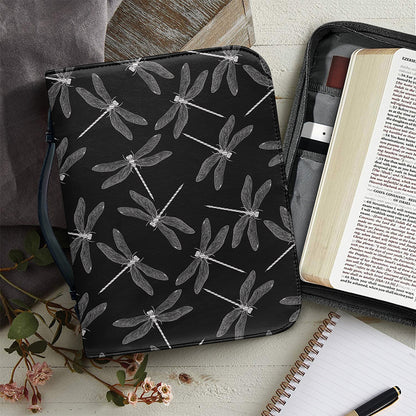 Silver Dragonfly Pattern Print Leather Bible Cover