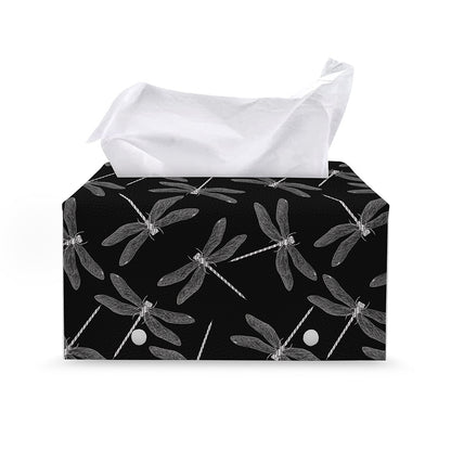 Silver Dragonfly Pattern Print Leather Tissue Box Cover