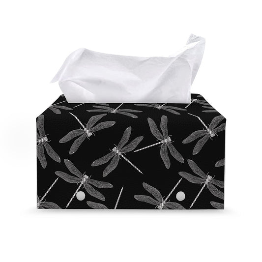 Silver Dragonfly Pattern Print Leather Tissue Box Cover