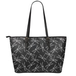 Silver Dragonfly Pattern Print Leather Tote Bag