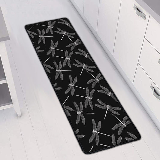 Silver Dragonfly Pattern Print Long Kitchen Mat