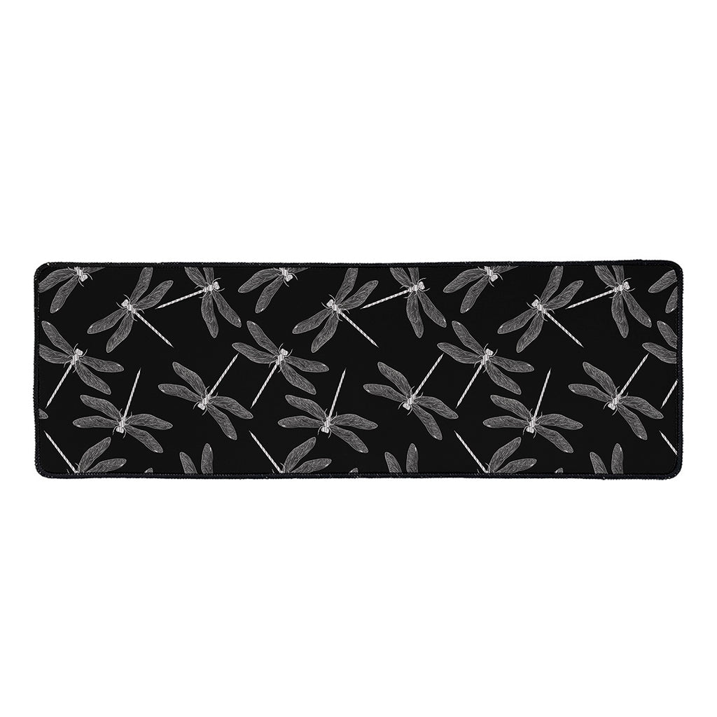 Silver Dragonfly Pattern Print Long Kitchen Mat
