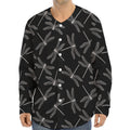Silver Dragonfly Pattern Print Long Sleeve Baseball Jersey