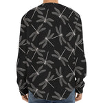 Silver Dragonfly Pattern Print Long Sleeve Baseball Jersey