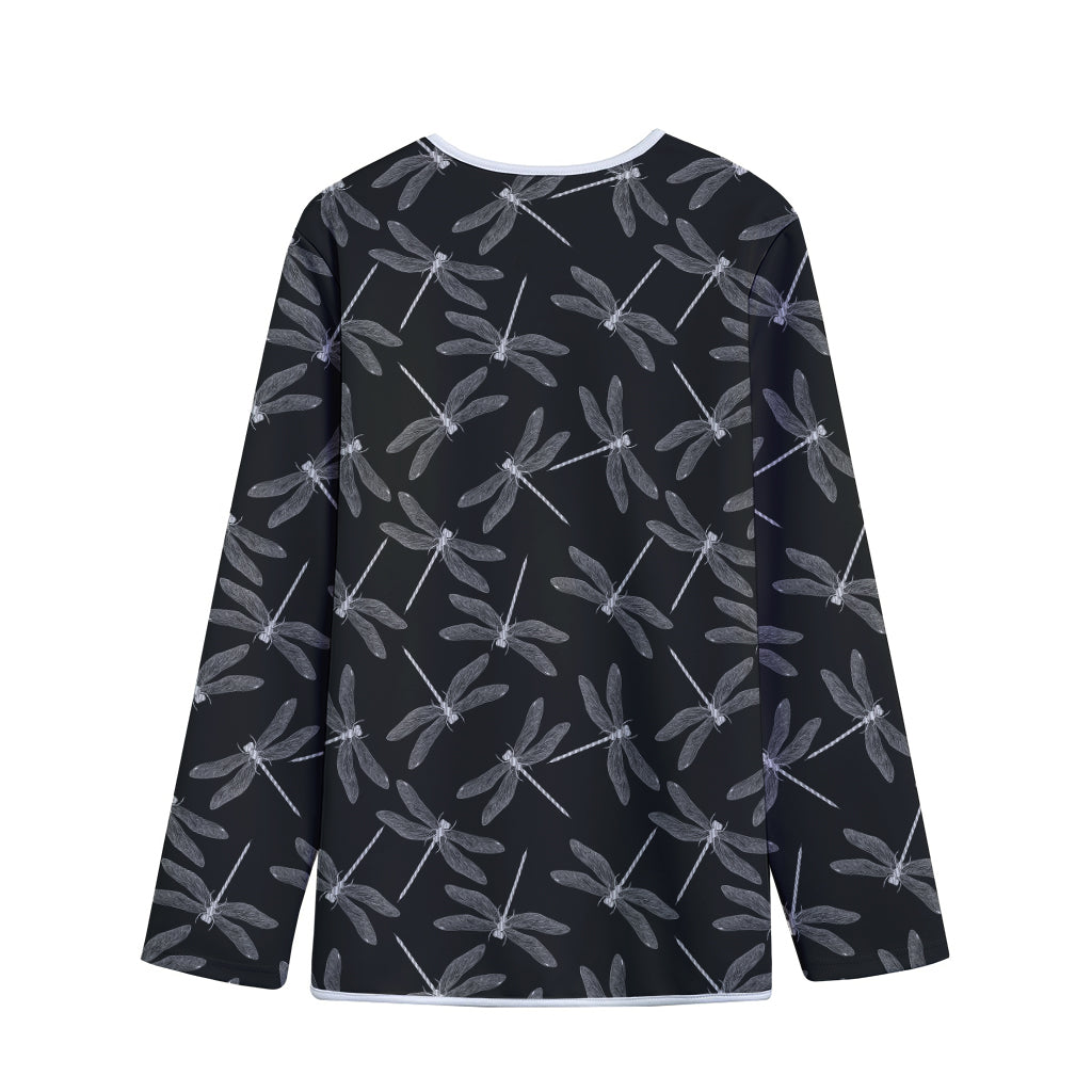 Silver Dragonfly Pattern Print Long Sleeve Short Coat