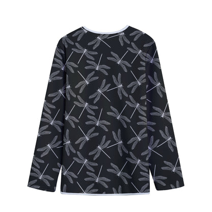 Silver Dragonfly Pattern Print Long Sleeve Short Coat