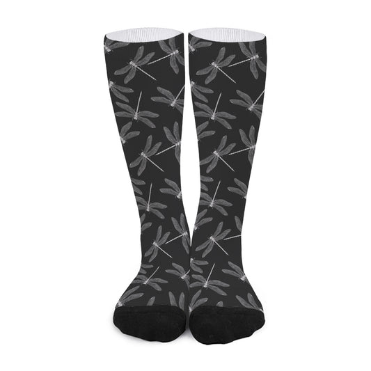 Silver Dragonfly Pattern Print Long Socks