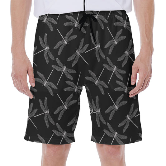 Silver Dragonfly Pattern Print Men's Beach Shorts