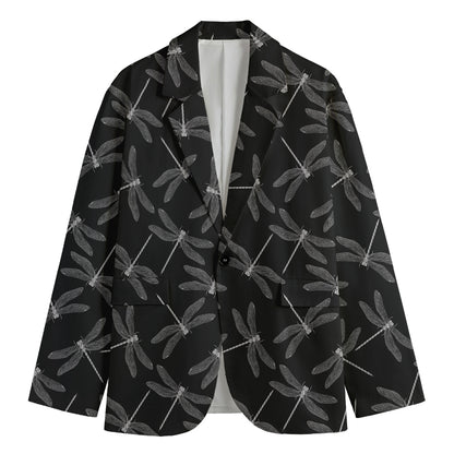 Silver Dragonfly Pattern Print Men's Blazer
