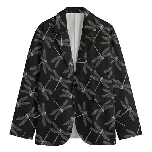 Silver Dragonfly Pattern Print Men's Blazer