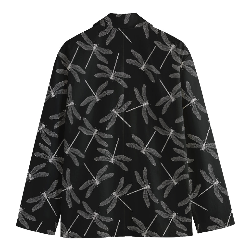 Silver Dragonfly Pattern Print Men's Blazer
