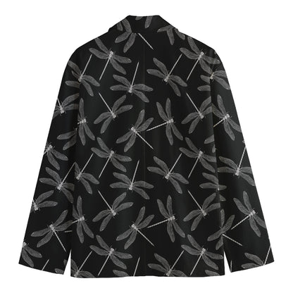 Silver Dragonfly Pattern Print Men's Blazer