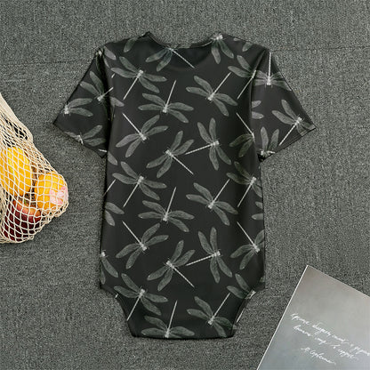 Silver Dragonfly Pattern Print Men's Bodysuit