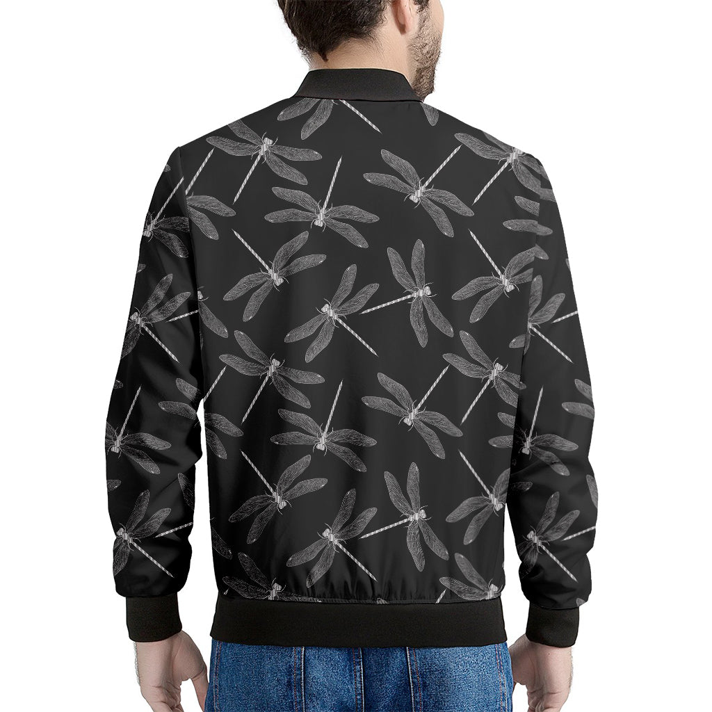 Silver Dragonfly Pattern Print Men's Bomber Jacket