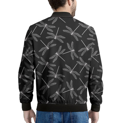 Silver Dragonfly Pattern Print Men's Bomber Jacket