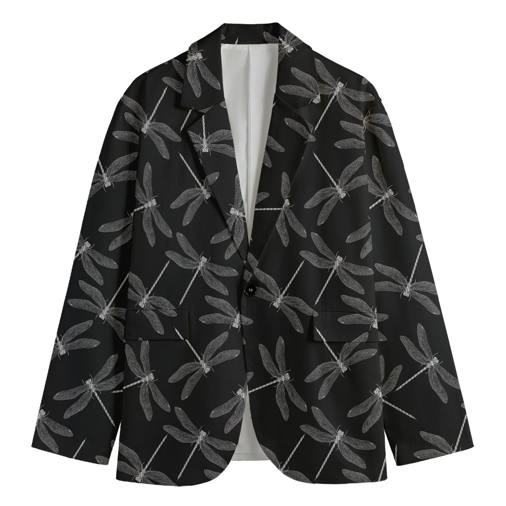 Silver Dragonfly Pattern Print Men's Cotton Blazer