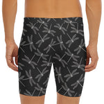 Silver Dragonfly Pattern Print Men's Long Boxer Briefs