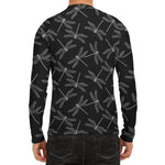 Silver Dragonfly Pattern Print Men's Long Sleeve Rash Guard