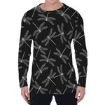 Silver Dragonfly Pattern Print Men's Long Sleeve T-Shirt