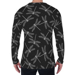 Silver Dragonfly Pattern Print Men's Long Sleeve T-Shirt