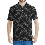Silver Dragonfly Pattern Print Men's Polo Shirt