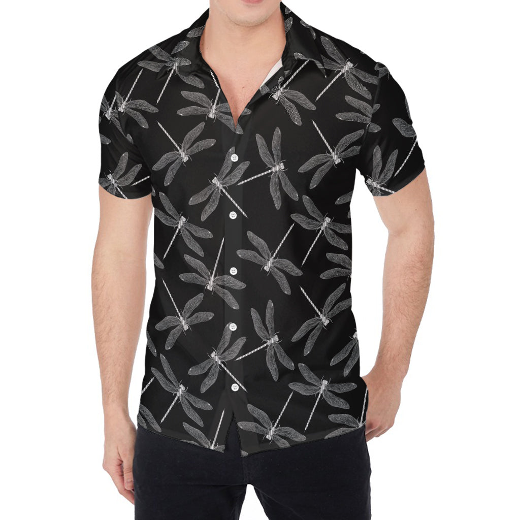 Silver Dragonfly Pattern Print Men's Shirt