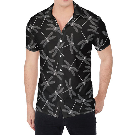 Silver Dragonfly Pattern Print Men's Shirt