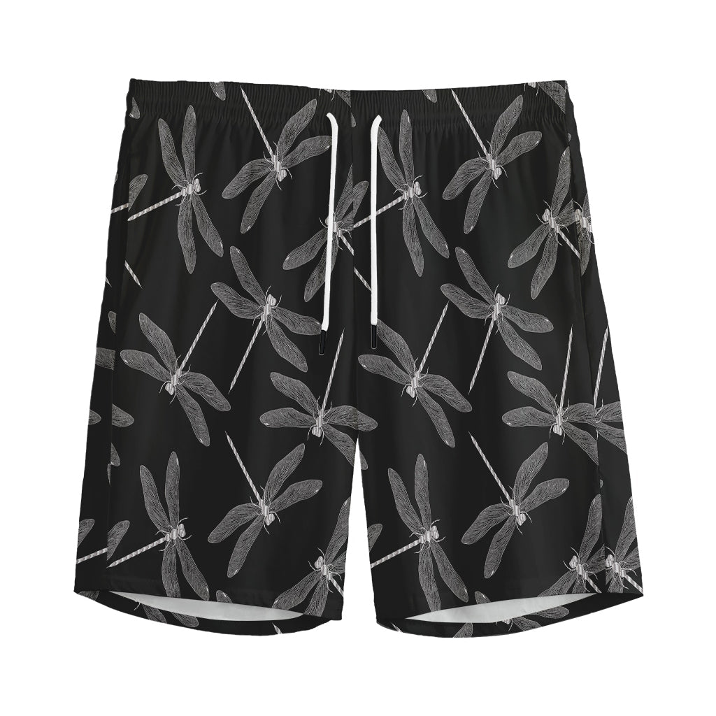 Silver Dragonfly Pattern Print Men's Sports Shorts