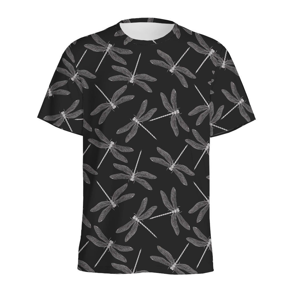 Silver Dragonfly Pattern Print Men's Sports T-Shirt