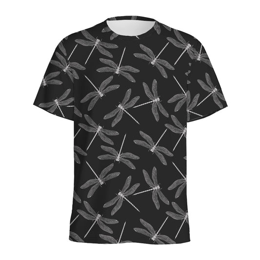 Silver Dragonfly Pattern Print Men's Sports T-Shirt