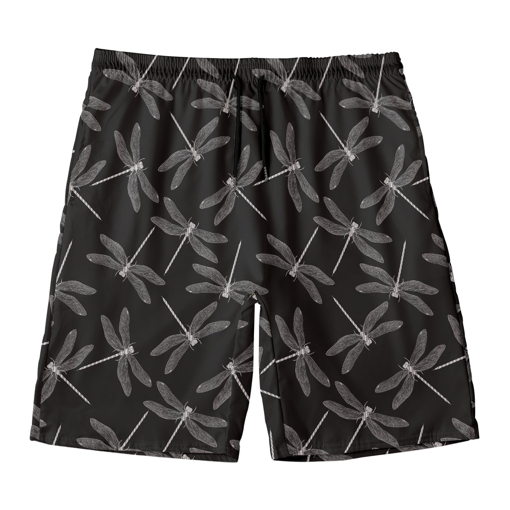 Silver Dragonfly Pattern Print Men's Swim Trunks