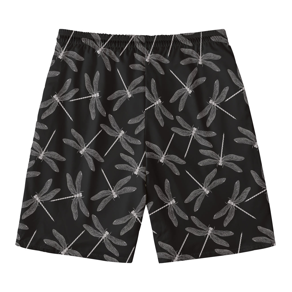 Silver Dragonfly Pattern Print Men's Swim Trunks