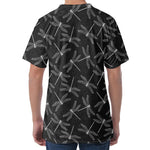 Silver Dragonfly Pattern Print Men's Velvet T-Shirt