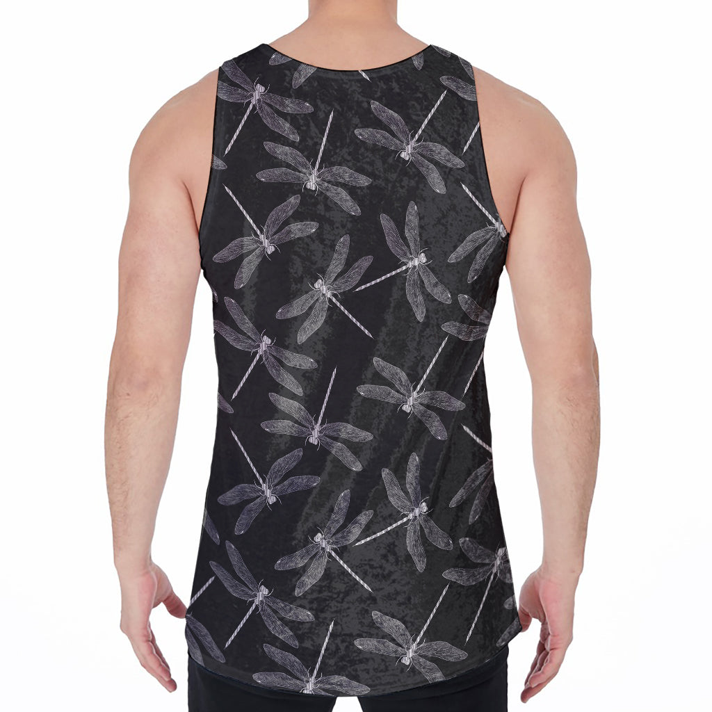 Silver Dragonfly Pattern Print Men's Velvet Tank Top