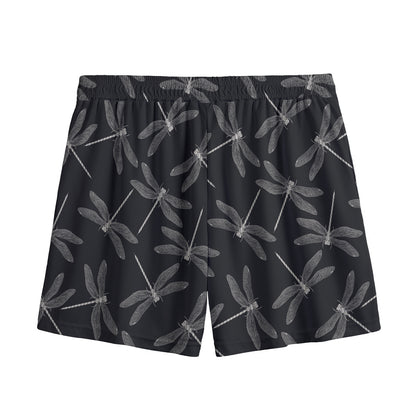 Silver Dragonfly Pattern Print Mesh Shorts