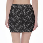 Silver Dragonfly Pattern Print Pencil Mini Skirt