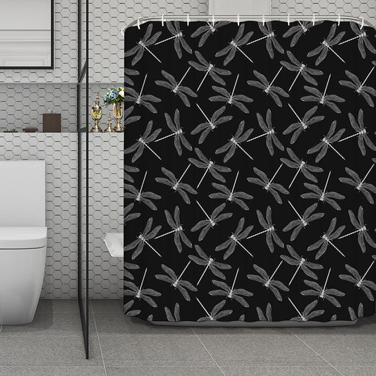 Silver Dragonfly Pattern Print Polyester Shower Curtain