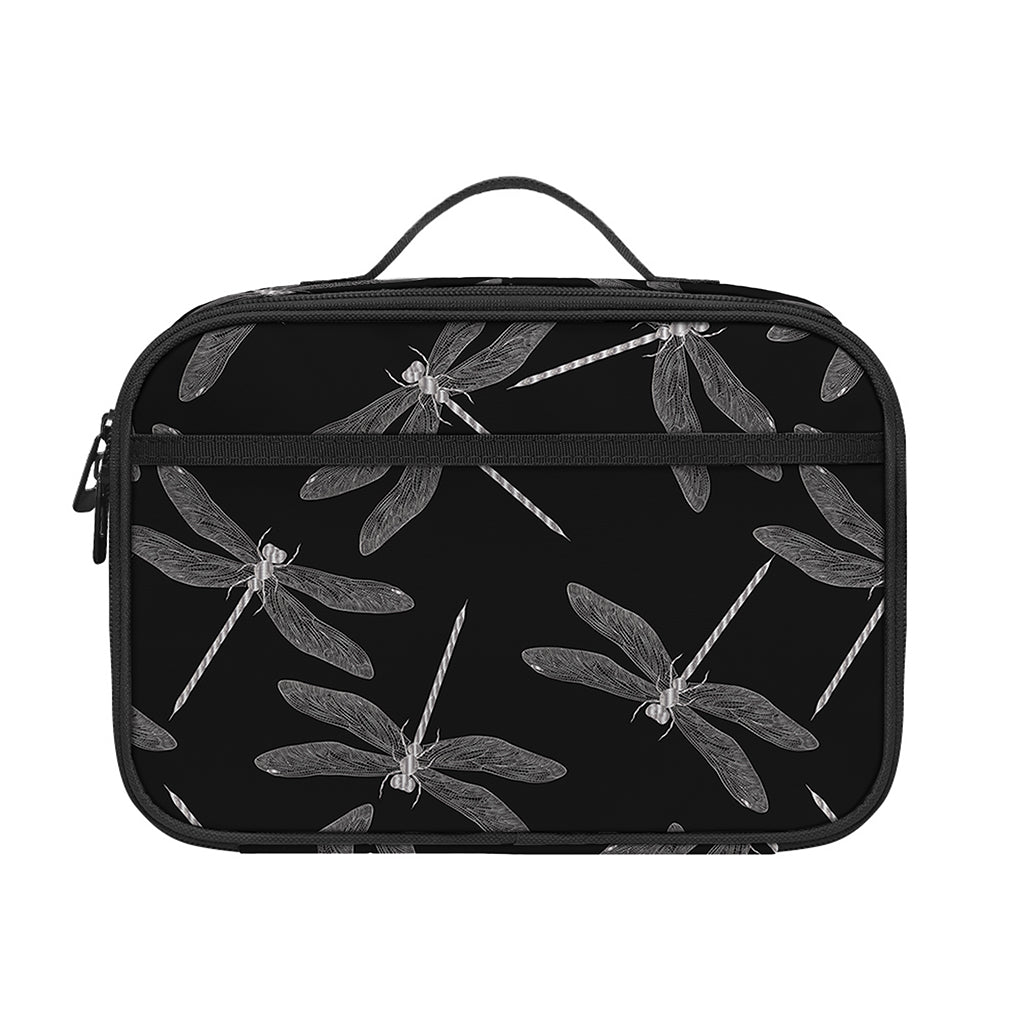Silver Dragonfly Pattern Print Portable Lunch Bag