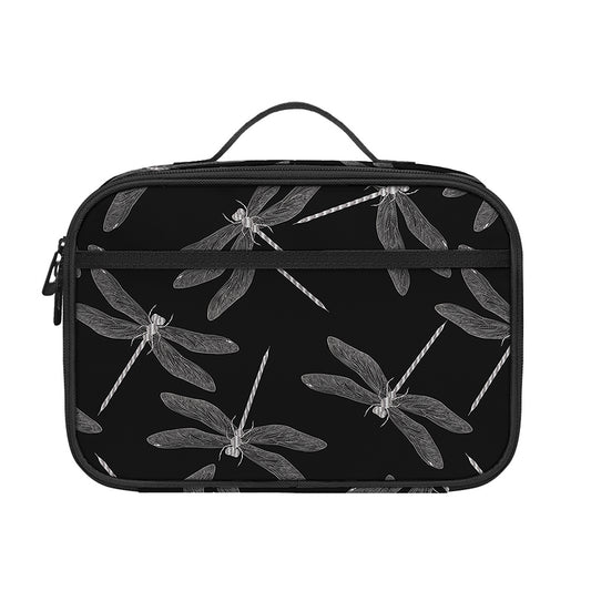 Silver Dragonfly Pattern Print Portable Lunch Bag
