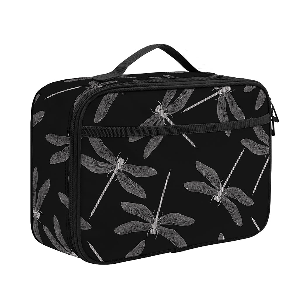 Silver Dragonfly Pattern Print Portable Lunch Bag