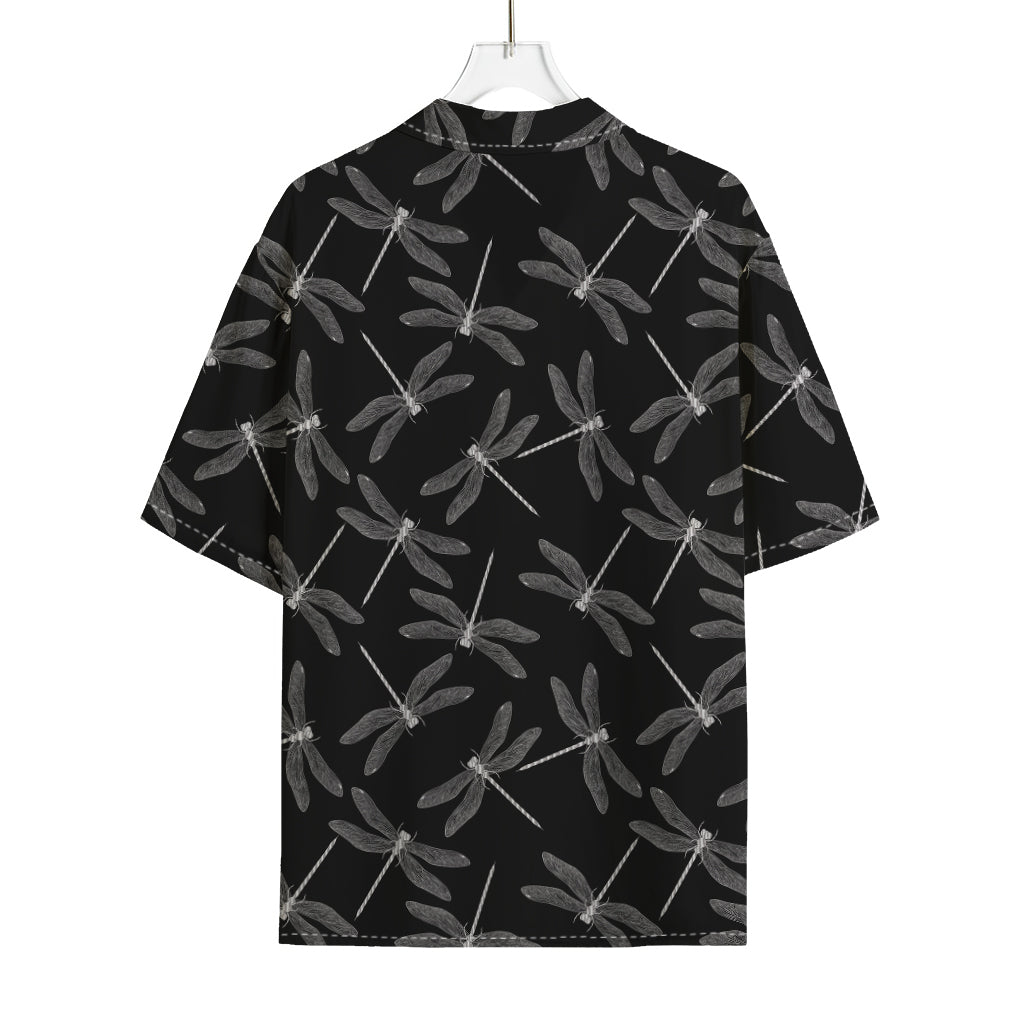 Silver Dragonfly Pattern Print Rayon Hawaiian Shirt