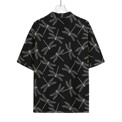 Silver Dragonfly Pattern Print Rayon Hawaiian Shirt