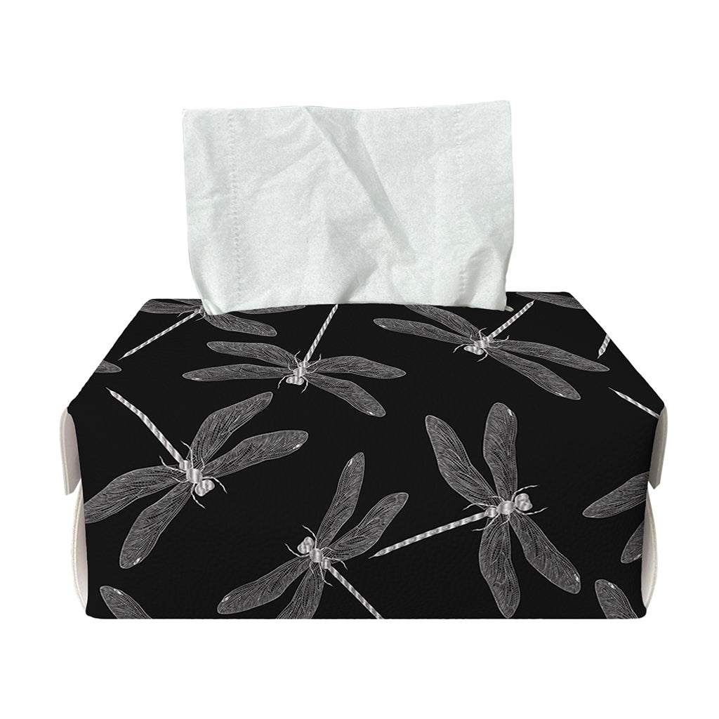 Silver Dragonfly Pattern Print Rectangle Tissue Box Cover